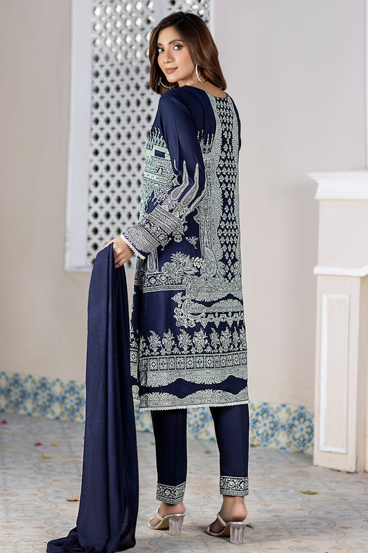 Blue Mirror Embroidered Linen Suit-2658