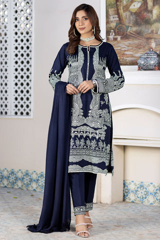 Blue Mirror Embroidered Linen Suit-2658