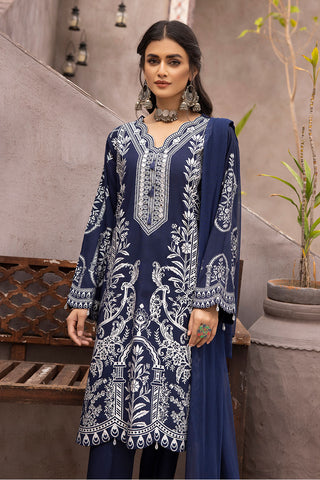 Blue Mirror Embroidered Linen Suit-2528