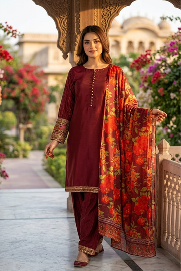 Embroidered Viscous Suit-2795