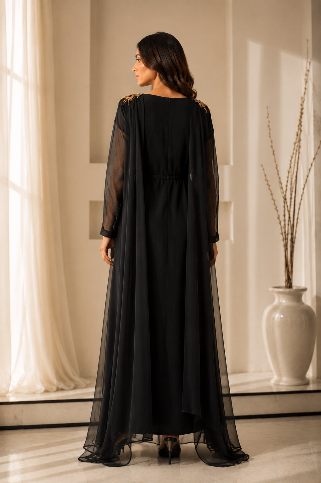Black Dual Motif Flared Maxi - 110