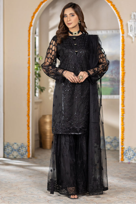 Embroidered Net Sharara Suit-2677
