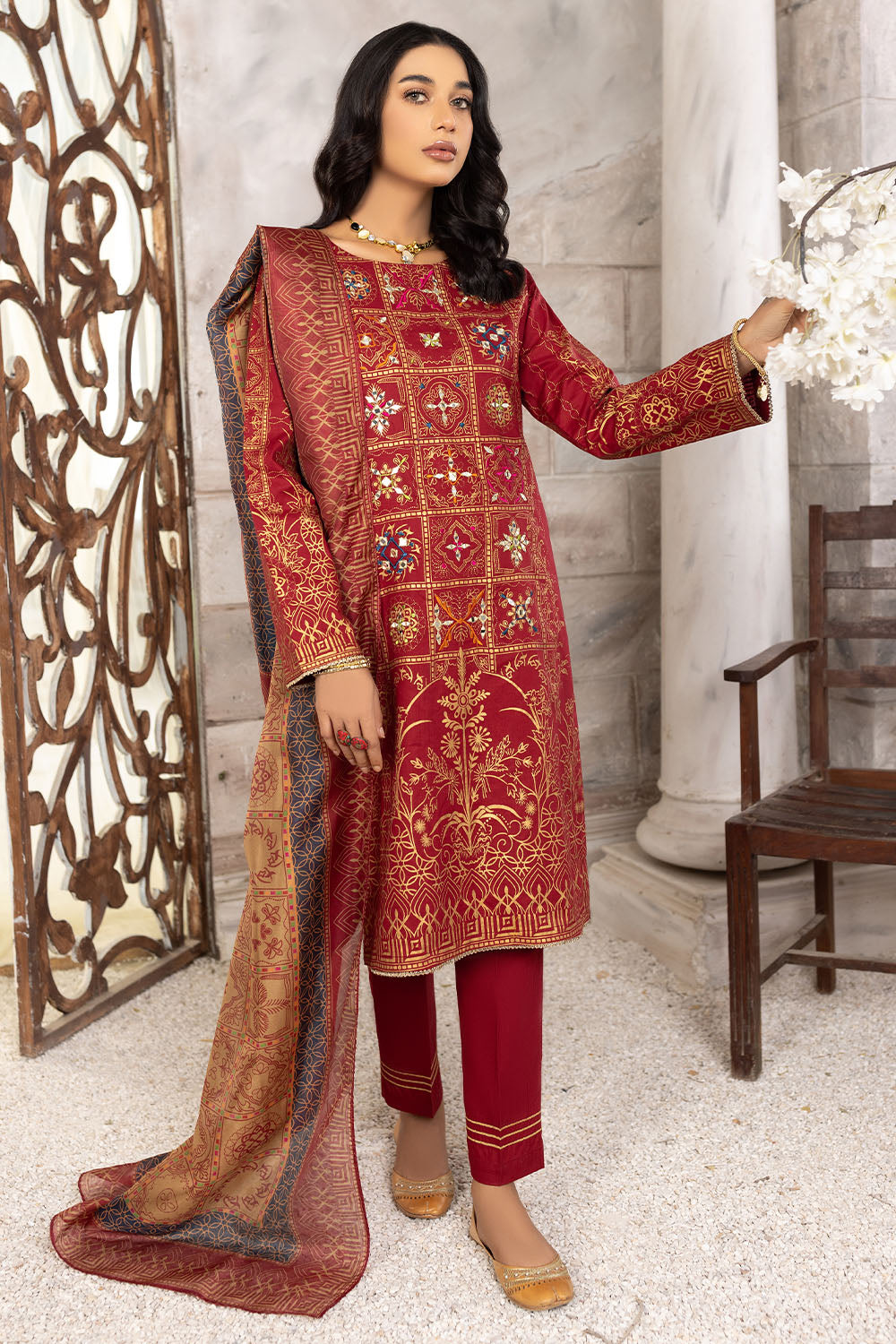 Mirror Embroidered Cotton Lawn Suit-2622