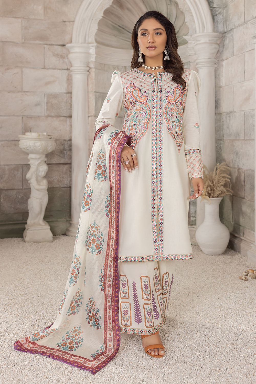 Embroidered Cotton Lawn Suit - 2607