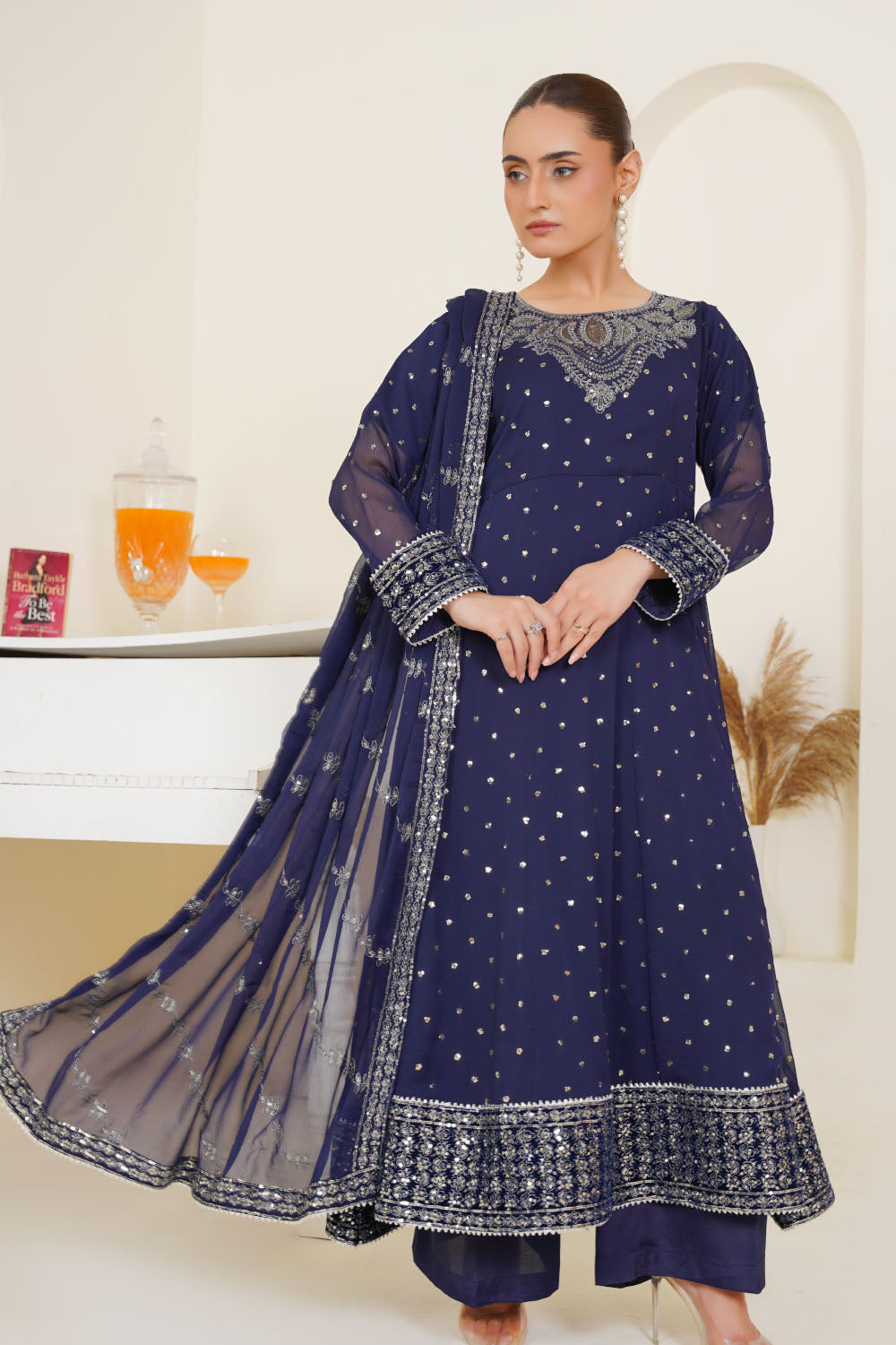 Embroidered Chiffon Frock Suit-2761