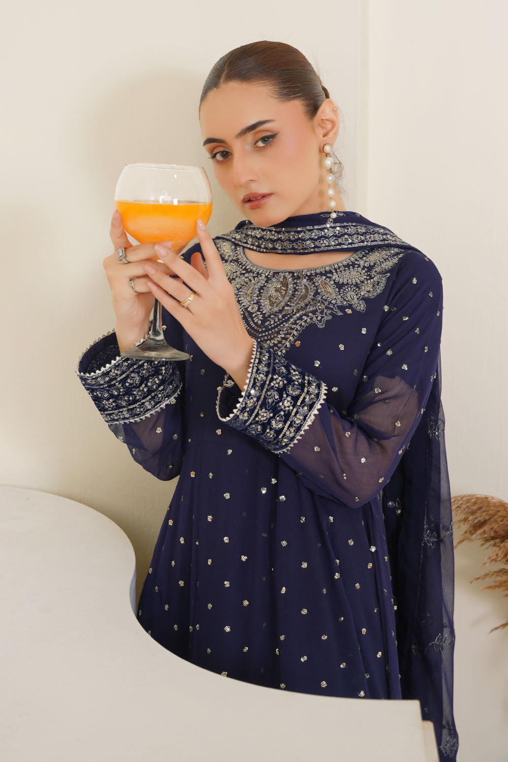 Embroidered Chiffon Frock Suit-2761