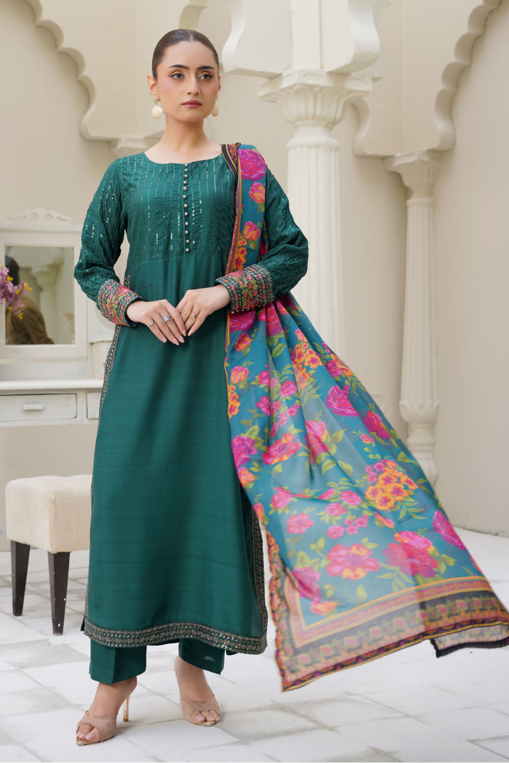Embroidered Viscose Suit-2762