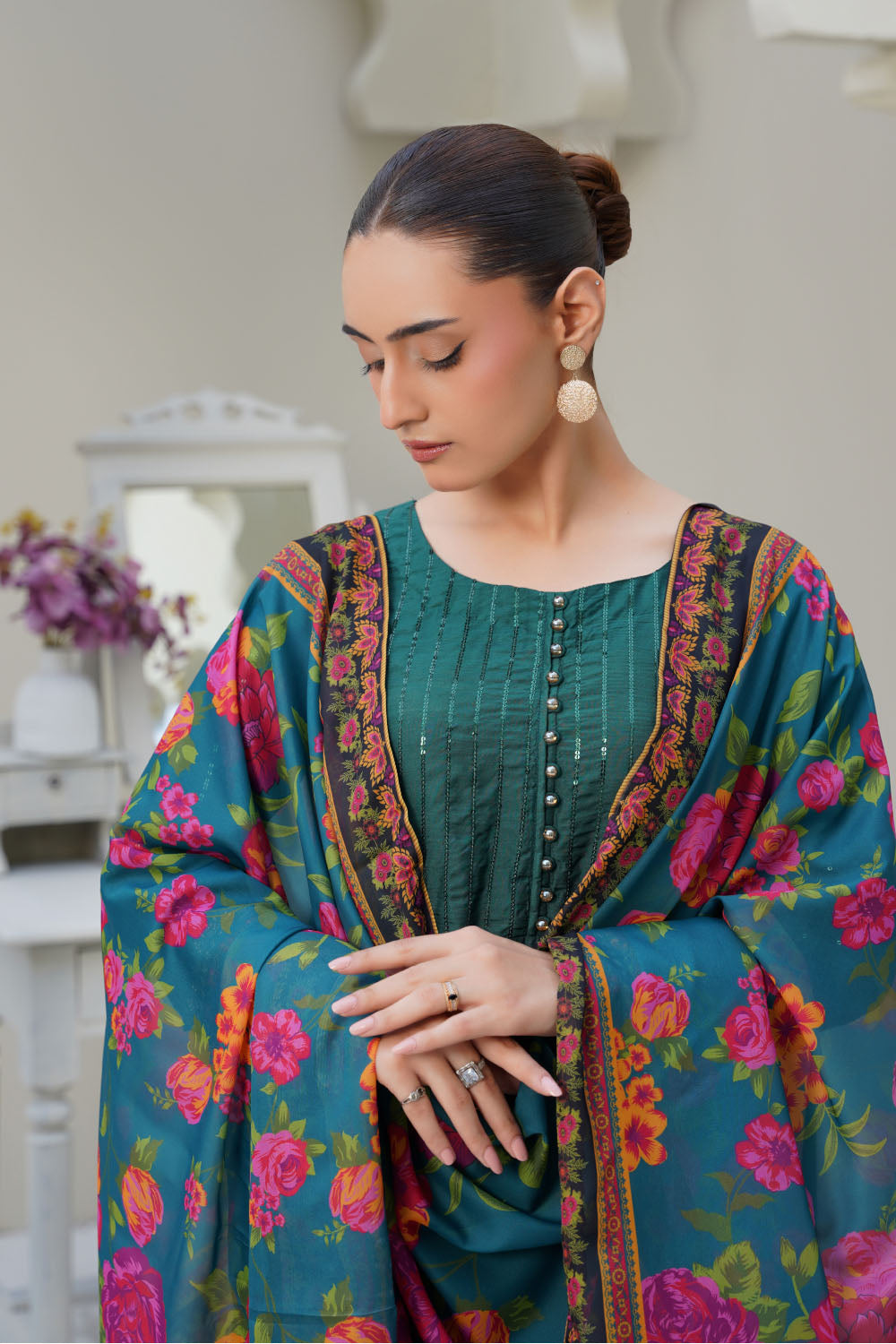 Embroidered Viscose Suit-2762
