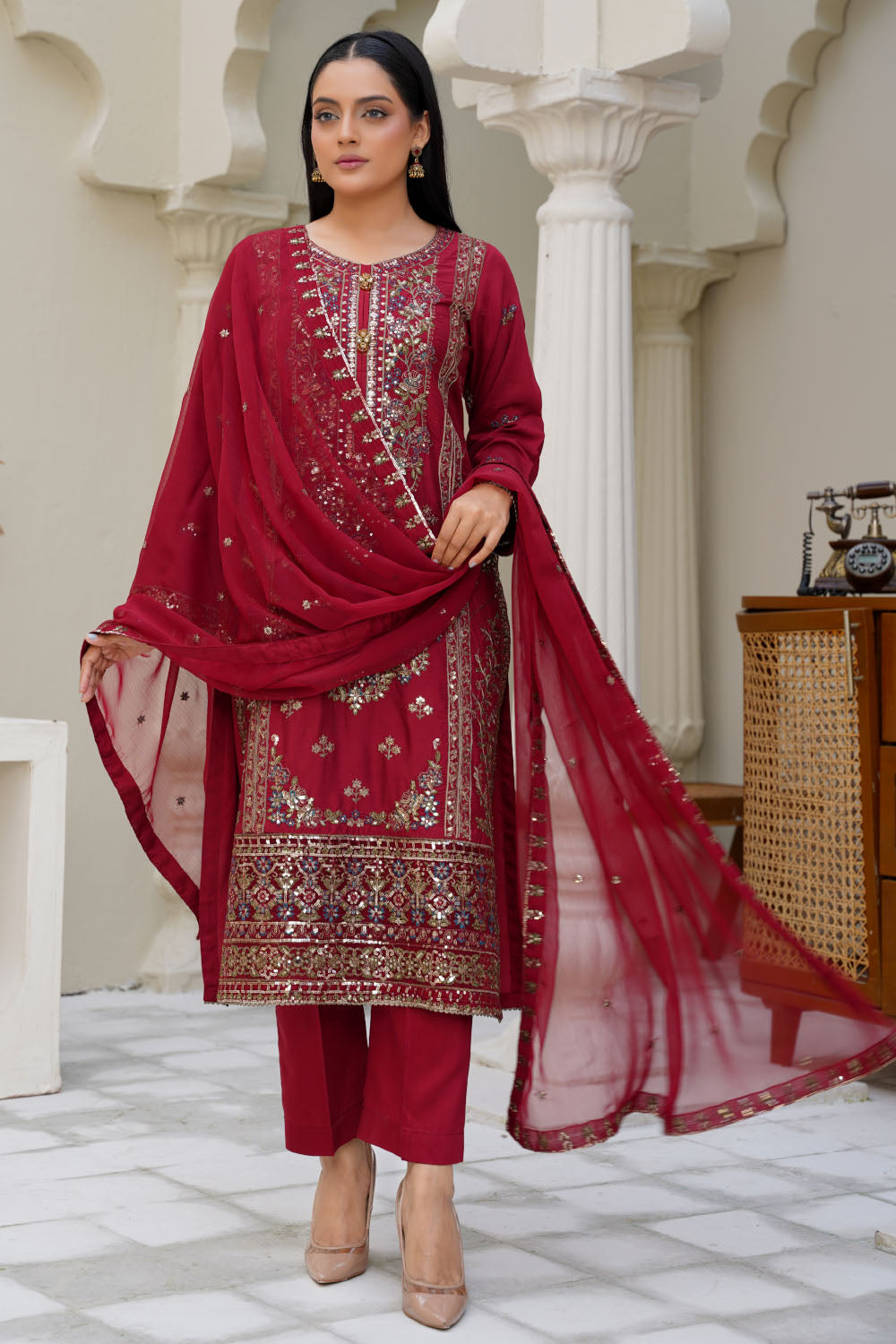 Embroidered Viscose Suit-2768