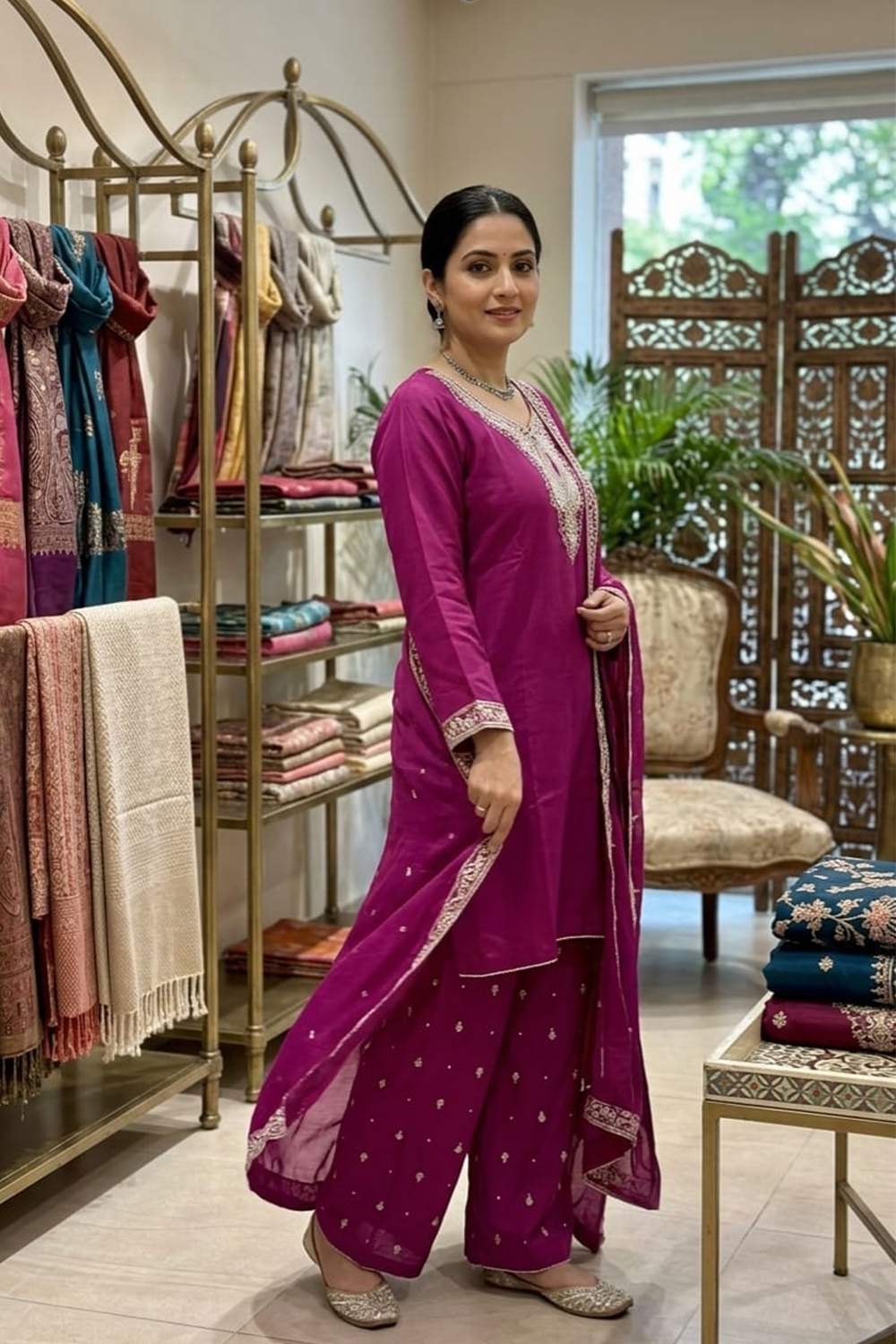 Embroidered Viscous Suit-7102