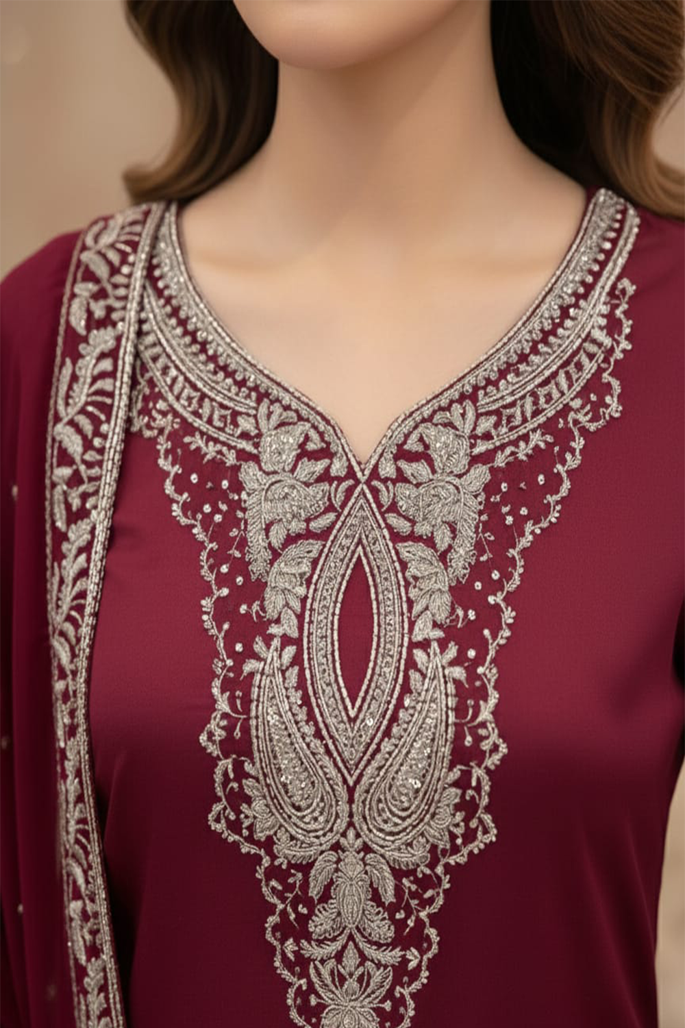 Embroidered Viscous Suit-7103