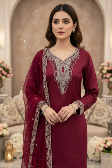 Embroidered Viscous Suit-7103