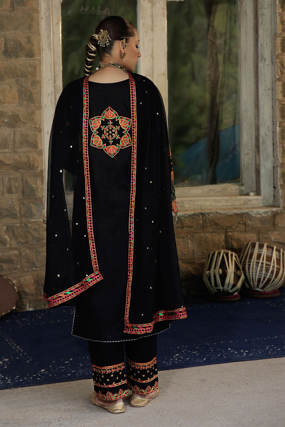 black multi embroidered cambric