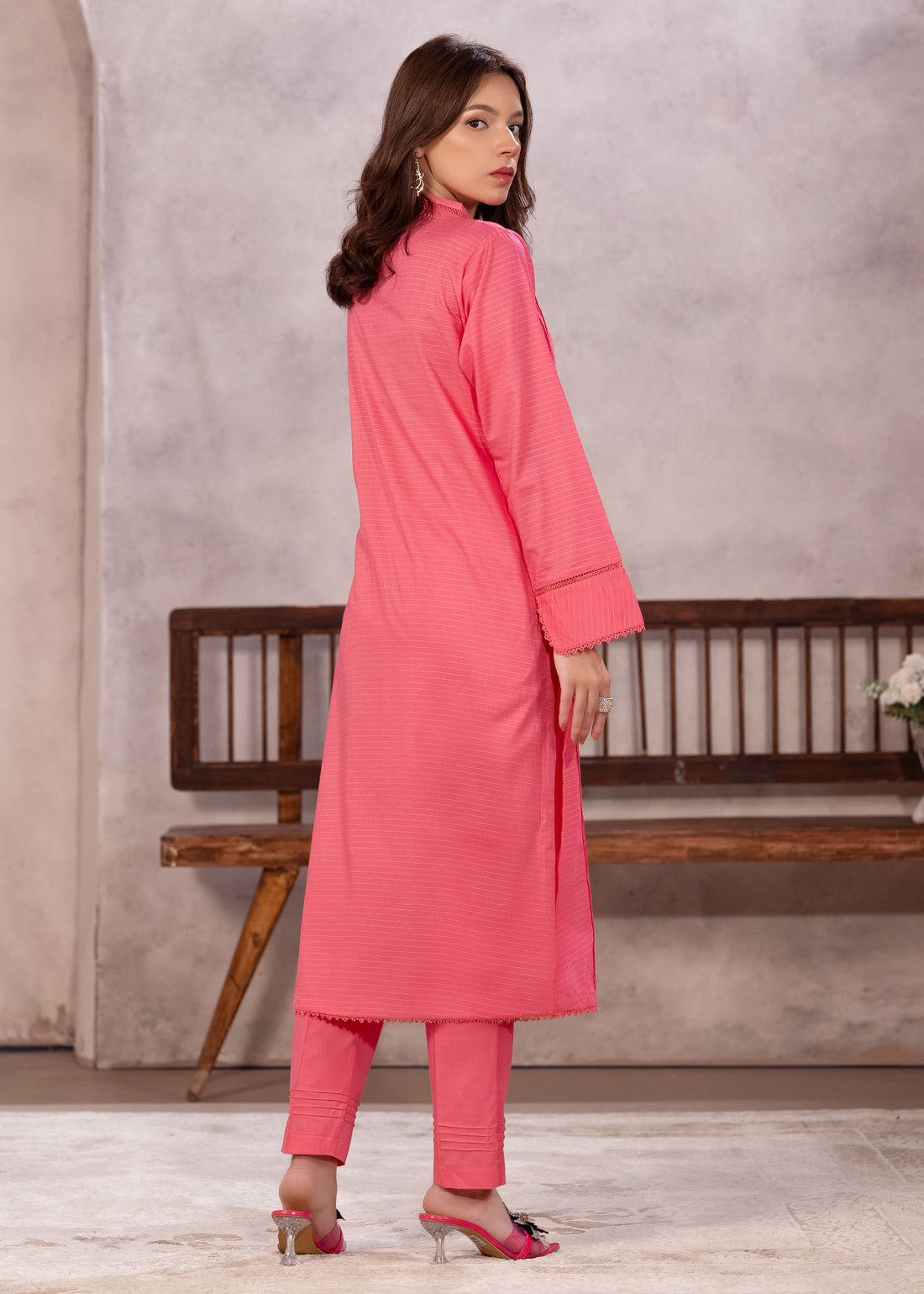 Pink Lawn Lining 2 pc suit - 7053