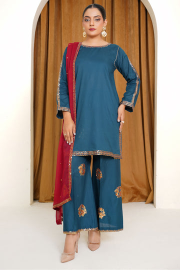 Embroidered Zinc Viscous Suit-7080