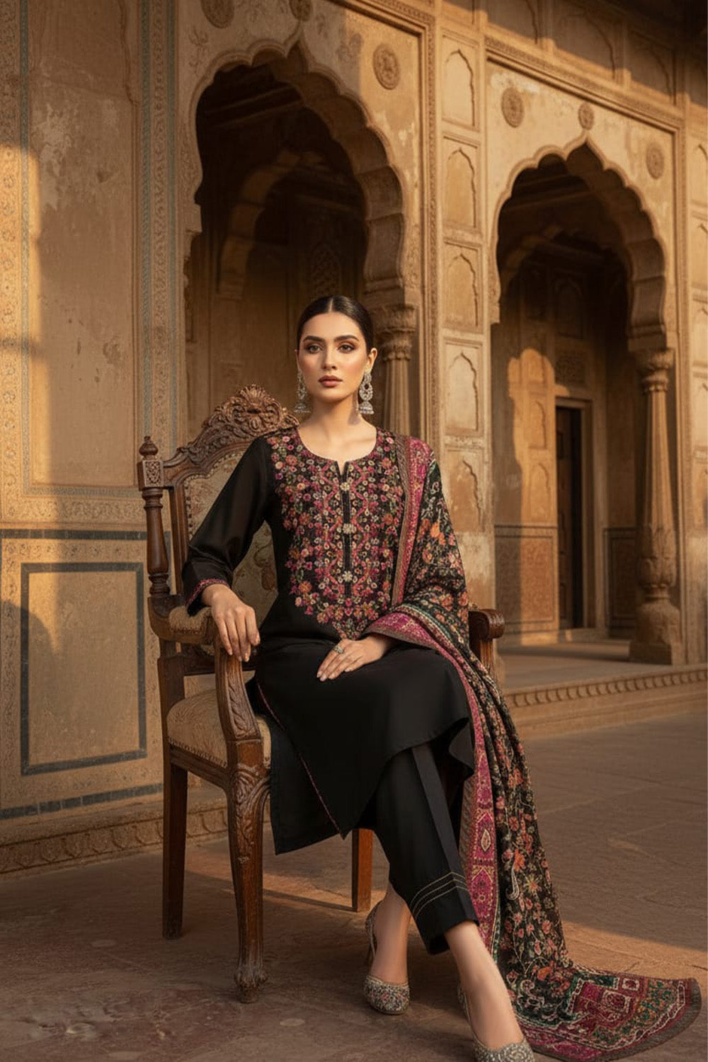 Embroidered Dhanak Suit -7091