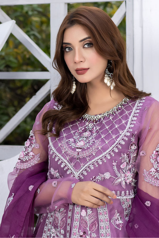 Embroidered Organza & Silk Suit 4PC -2653
