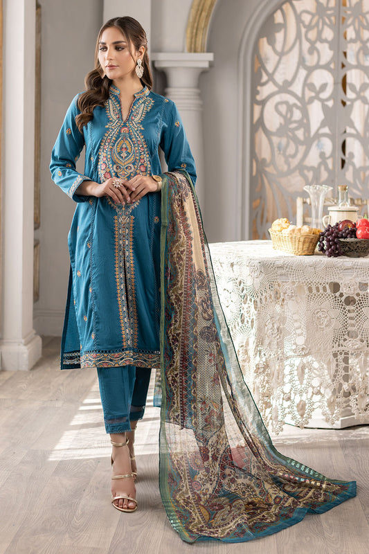Embroidered Check Lawn Suit -2687