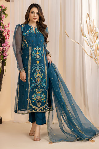 Embroidered Organza Suit - 4019