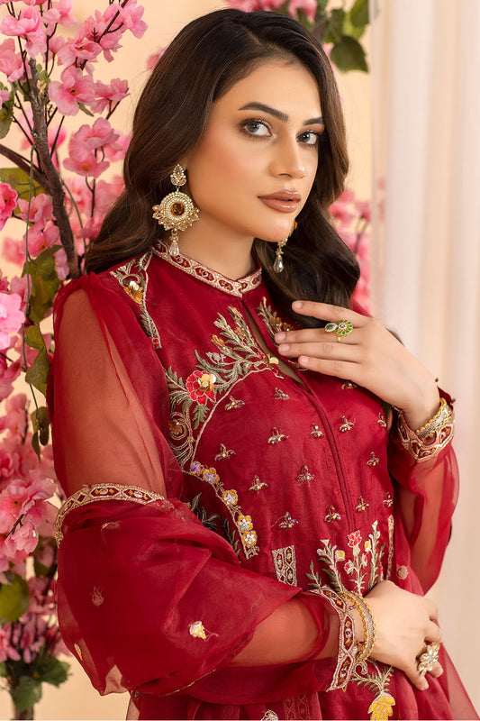 Embroidered Organza A Line Shirt Suit -4018