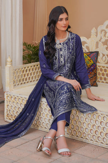 Embroidered Viscose Suit-7042