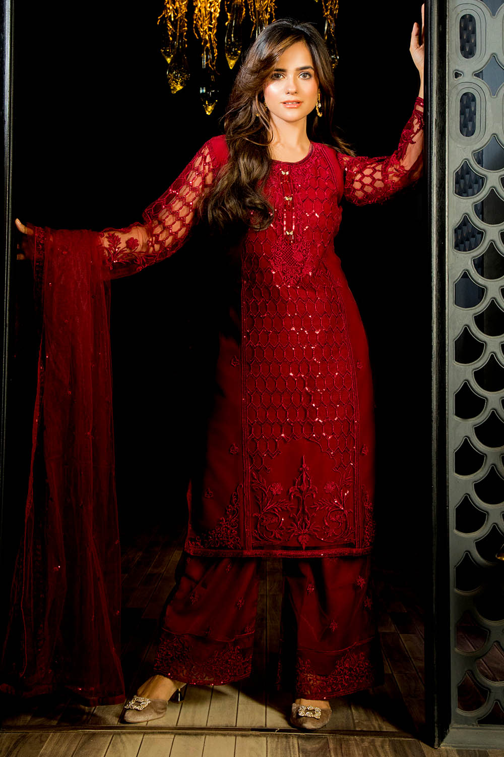 Sequin Embroidered Net Suit- 2700