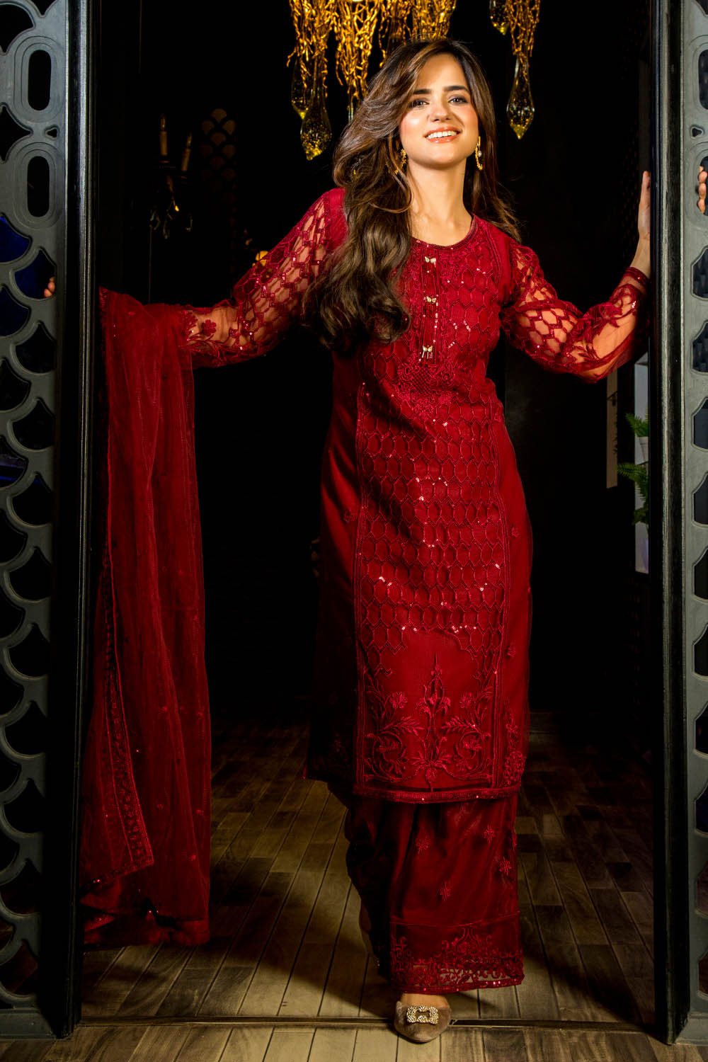 Sequin Embroidered Net Suit- 2700