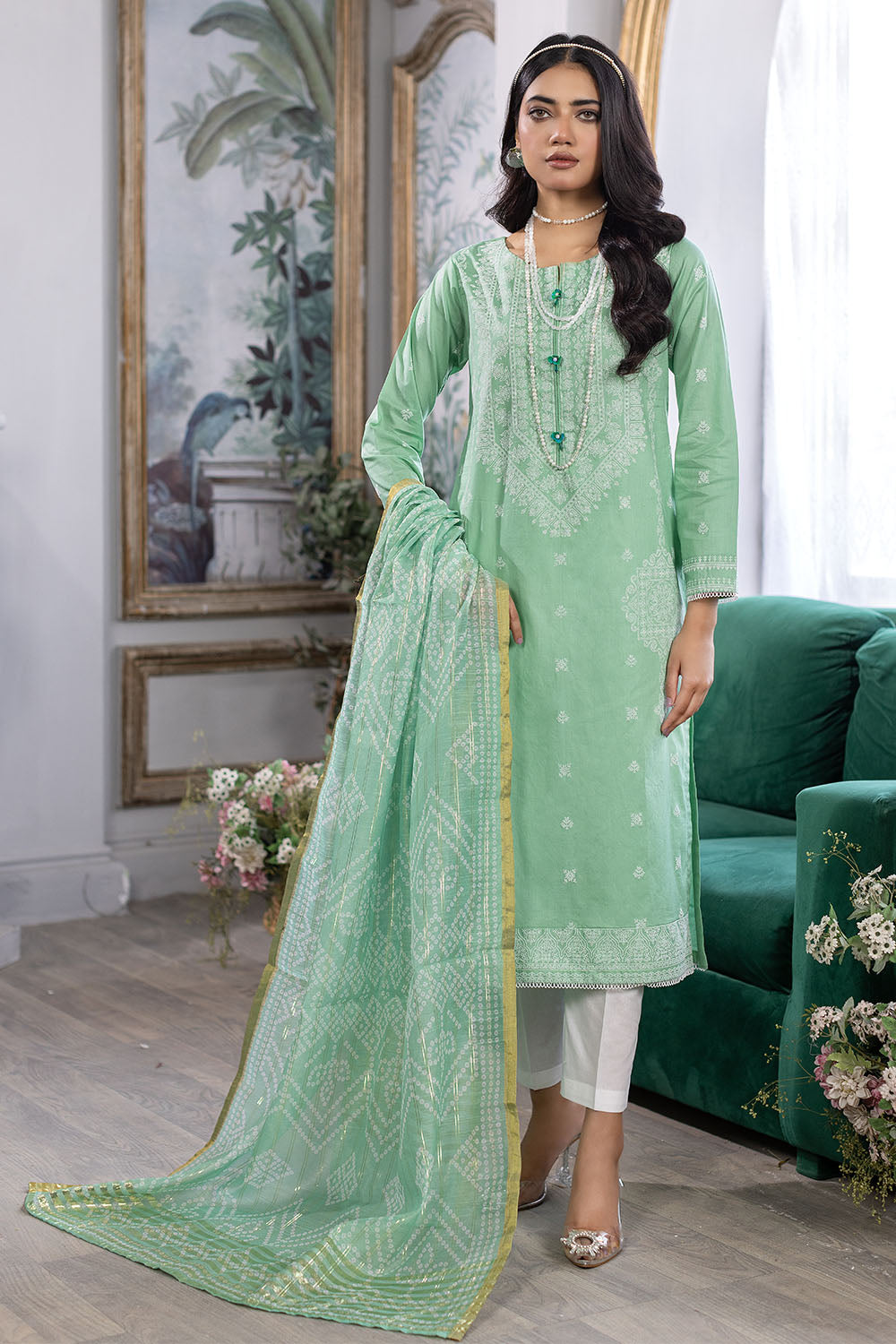 Emboss Printed Lawn Suit-7019