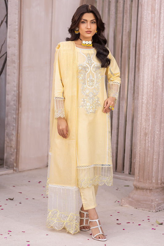 Embroidered Check Lawn Suit -2686