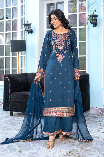 Embroidered Viscous Suit -7098