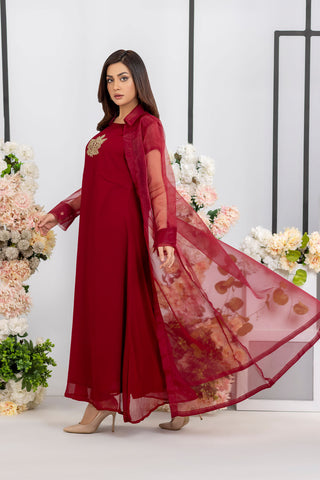 Maroon Organza Gown Chiffon Maxi-2630