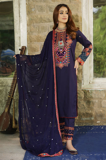 Embroidered Cambric Suit- 7029