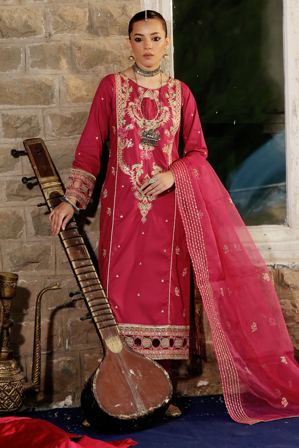 Embroidered Cambric Suit-2714