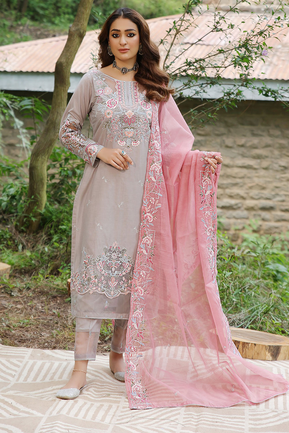 grey embroidered trouser kameez