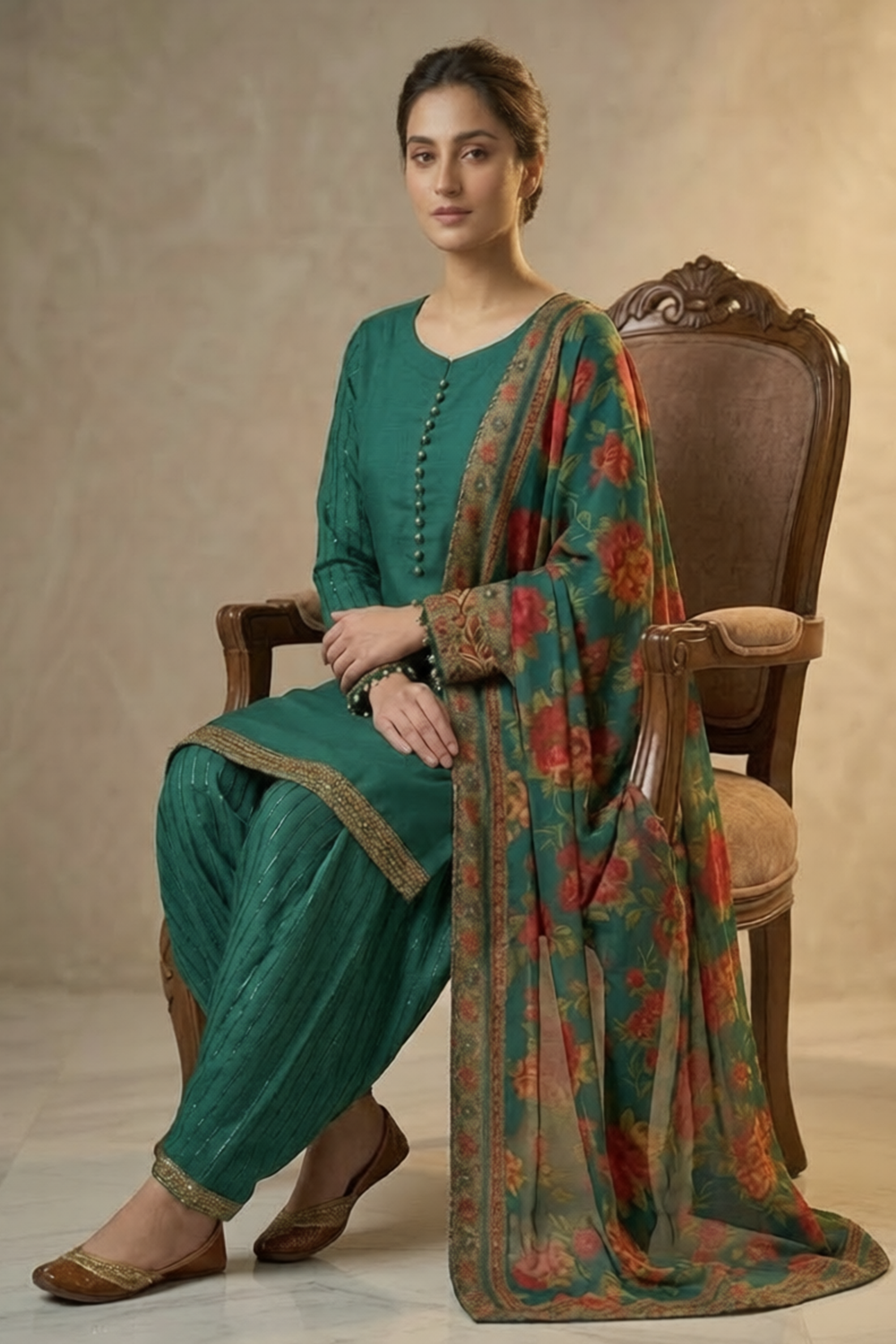 Embroidered Viscous Suit -7108