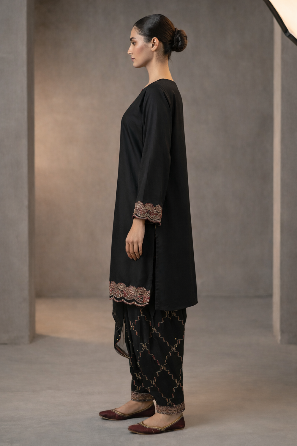 Embroidered Black Viscous Suit-2790