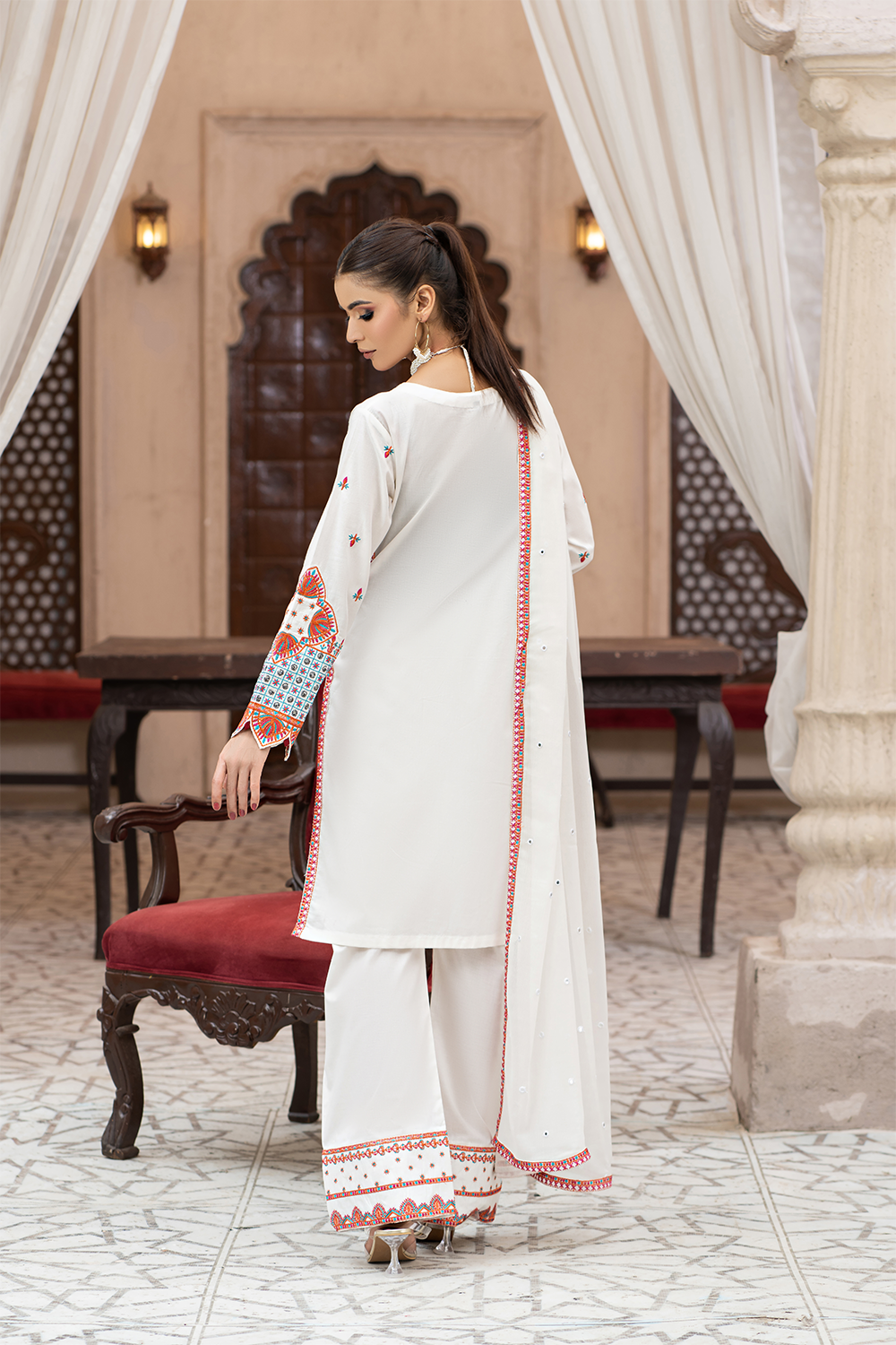 Embroidered Cambric Suit- 7083