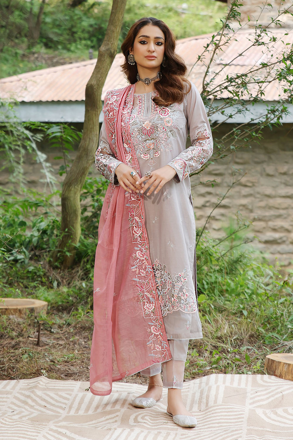 grey embroidered trouser kameez