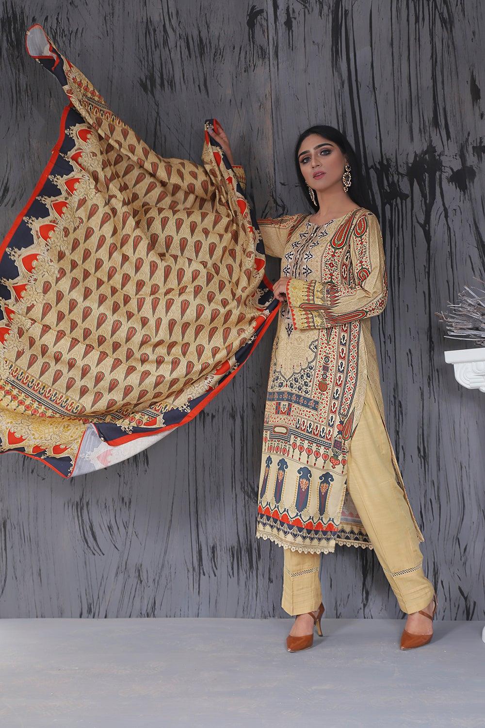 Embroidered Digital Linen Suit - Madame