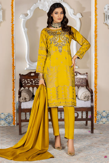 Mustard Embroidered Viscose Suit -2529