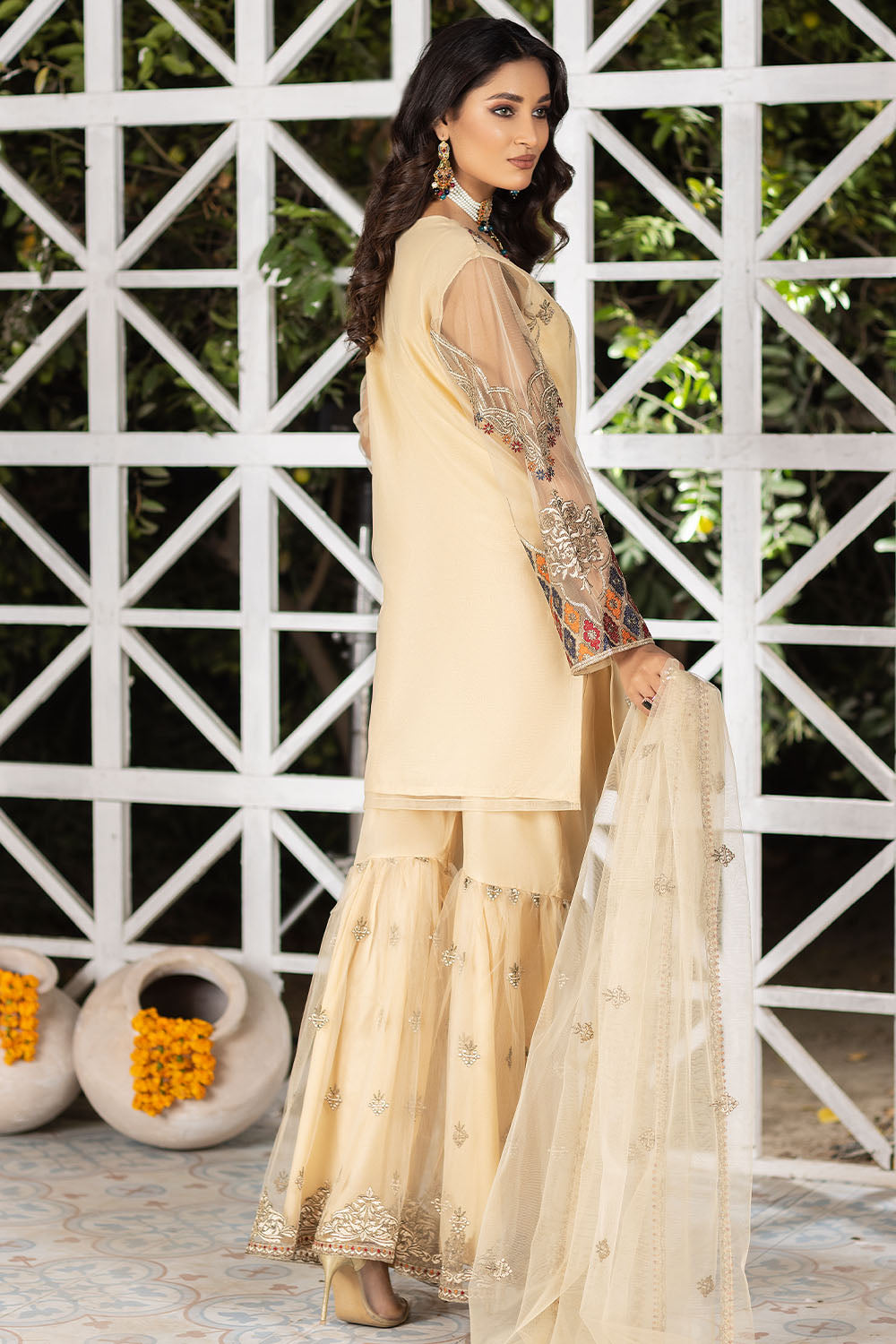 Embroidered Net Sharara Suit-2532