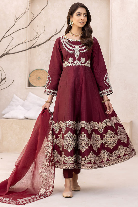 Embroidered Raw Silk Frock-2569
