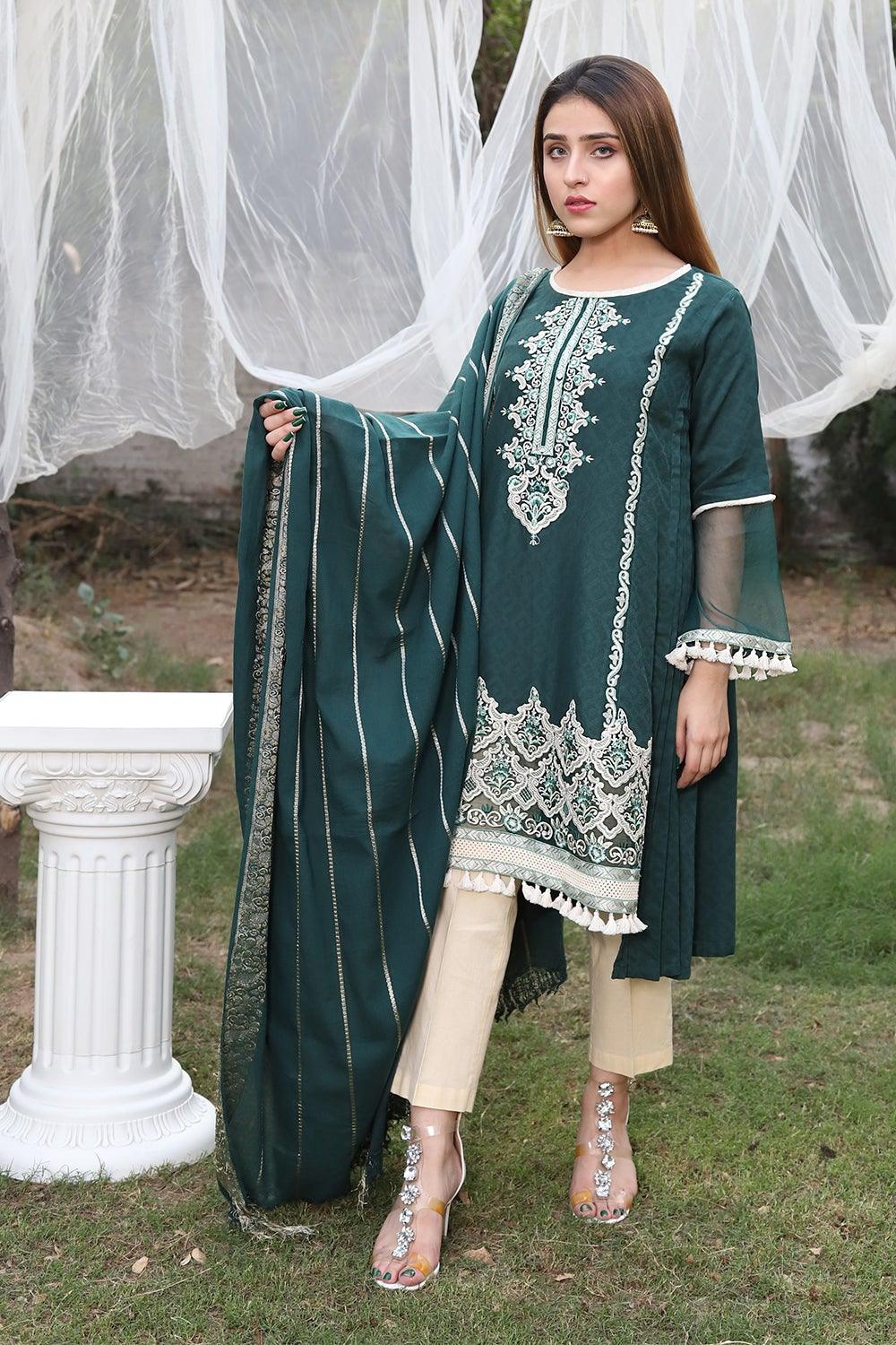 Embroidered self Jacquard Lawn - Madame