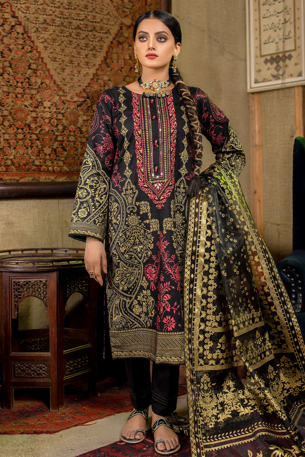 Embroidered Cotton Lawn Suit-2499