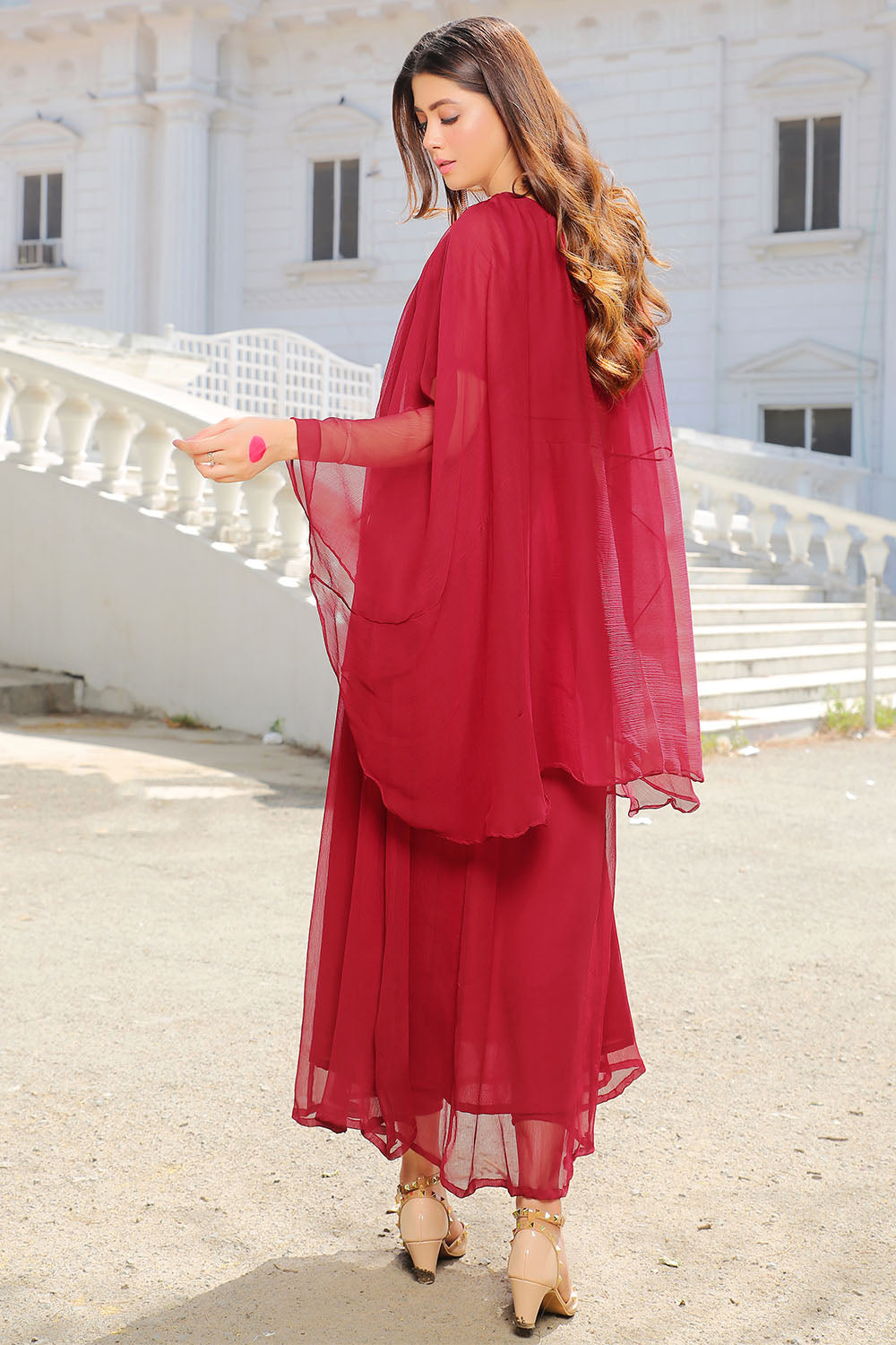 Maroon Crinkle Chiffon Maxi-2604