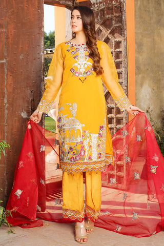 Embroidered Organza Suit-2462