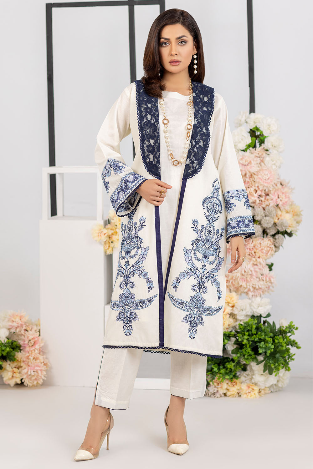 Embroidered Cotton Lawn Gown Suit- 2589 – Madame