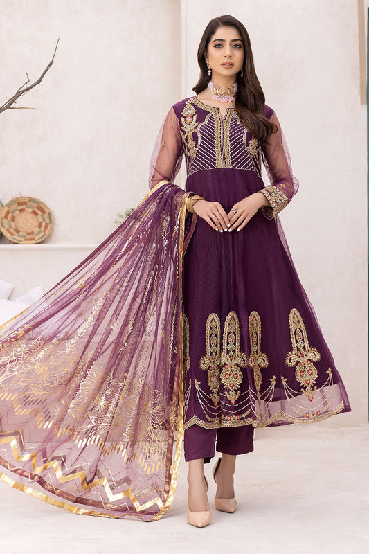 Embroidered Net Frock Suit-2587