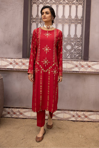 Maroon Mirror Embroidered Linen Suit -2531