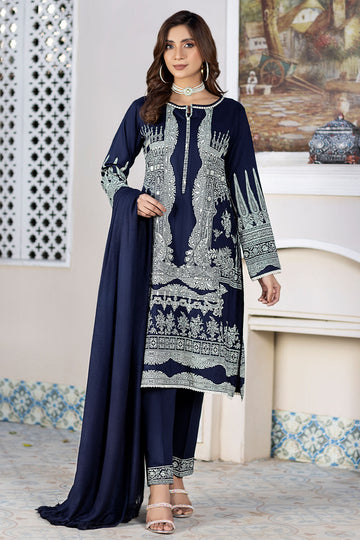 Blue Mirror Embroidered Linen Suit-2658